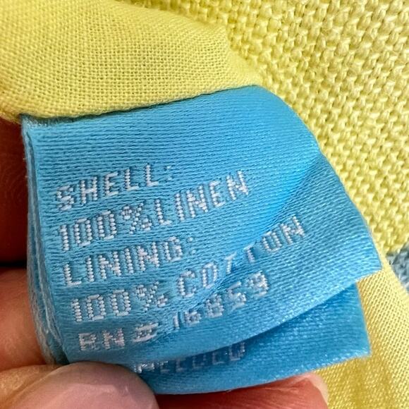 J. McLaughlin Edie Linen A Line Dress sz 0 Yellow Blue Paisley Preppy Summer - Picture 7 of 9